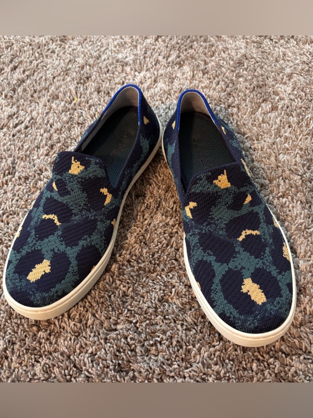 Rothy’s Camo Slip-On Sneakers Size 7 Navy Green Gold Washable Knit - Picture 2 of 8
